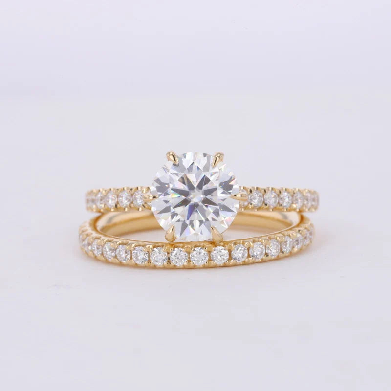 STARSGEM Mossanite Jewelry 14k Solid Gold Eternity Band Engagement Wedding Rings Set