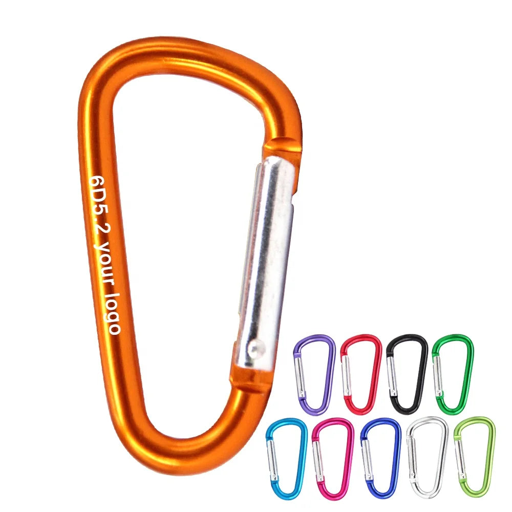 6 D Shaped 60*30*5.2mm Aluminum Alloy Split Ring Snap Clip Customizable Logo Lightweight Mining Heavy Industry Carabiner Hooks
