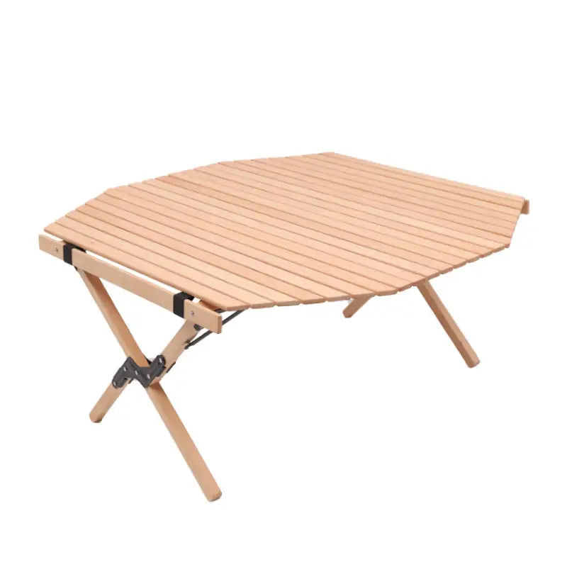 Mingchan Factory Price Outdoor Camping Furniture Octagonal Egg Roll Wooden Table Camping Folding Table