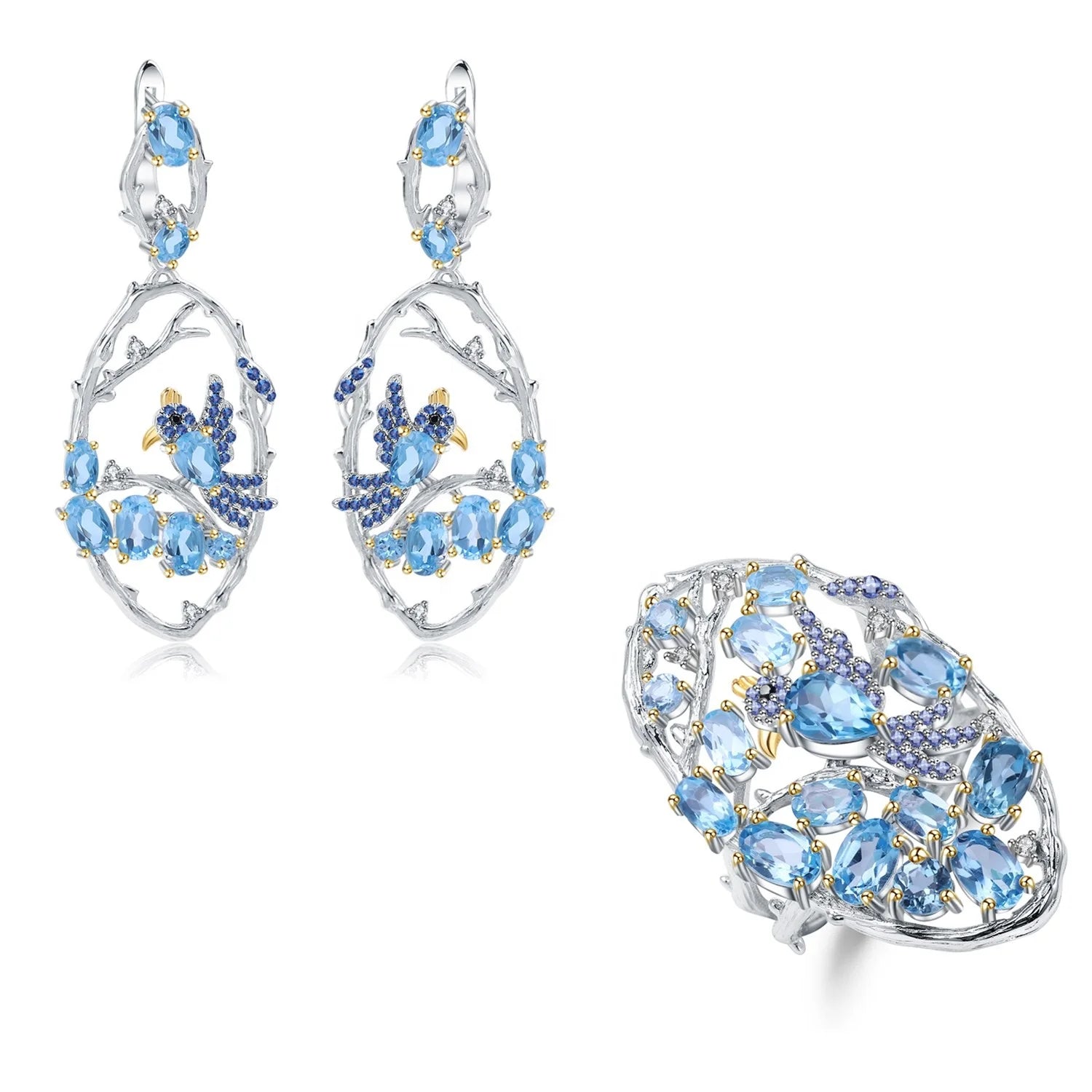 Abiding Designer Style 925 Silver Animal Fine Jewelry Natural Topaz Woman's Ring Gemstone Fine Gemstone Jewelry Set