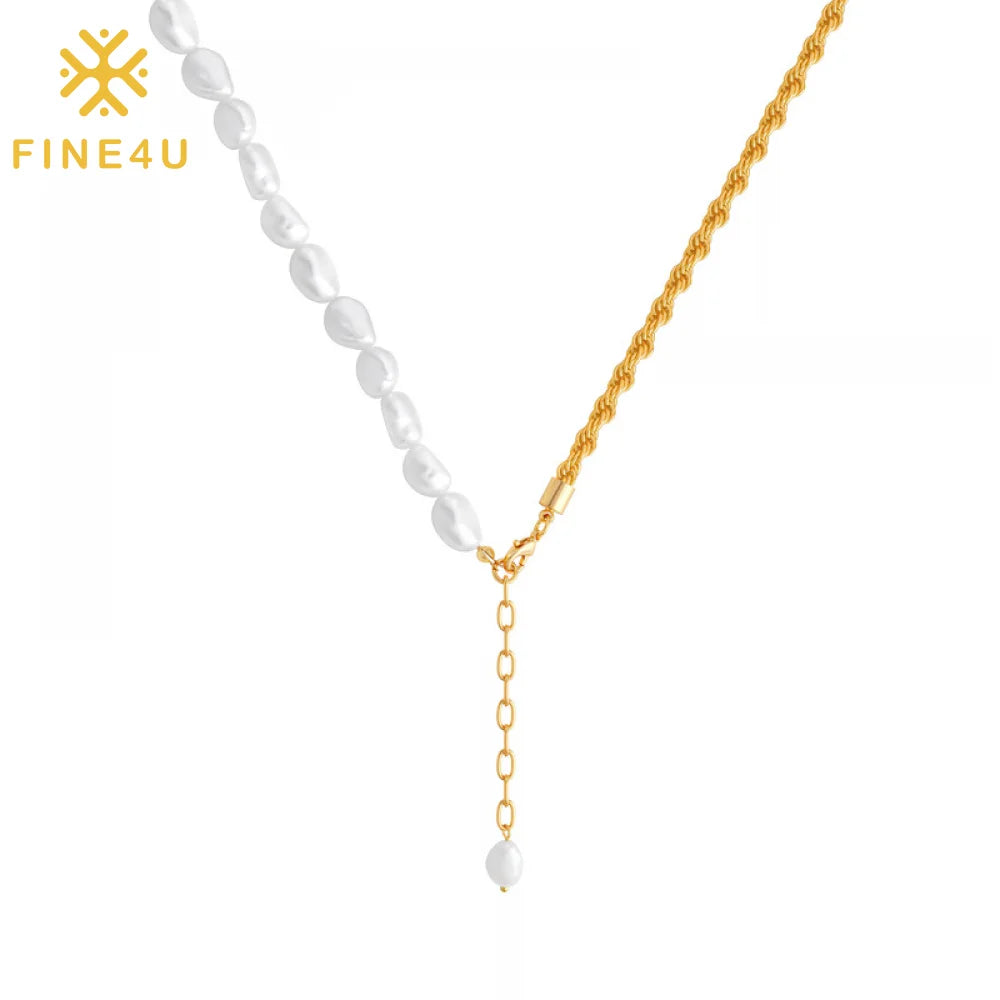 New Trendy Elegant Fashion Retro Women Irregular Stitching Rope Pearl Choker Chain Necklace
