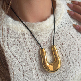 2024 Dazan New 18k Gold Plated Tarnish Free Stainless Steel Vintage U Horseshoe Irregular Designer Mirror Necklace for Women