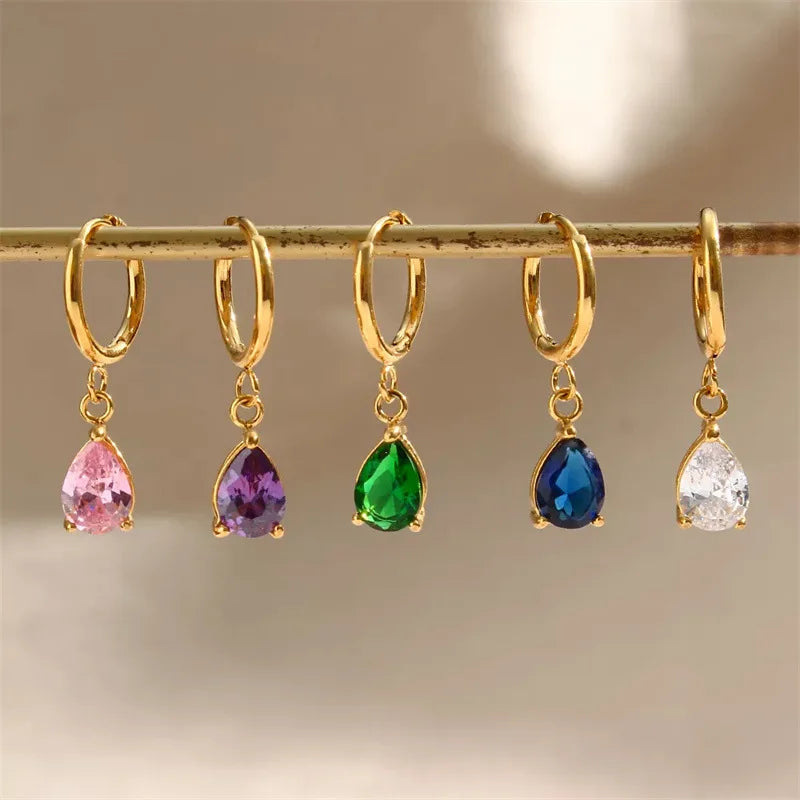 INS 18K Gold Plated Stainless Steel Drop Earrings New Trendy Small Diamond with Zircon Stone for Wedding or Gift
