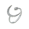 Moon and Star Adjustable Ring Simple Diamond Opening Adjustable Couple Ring Crescent Star Moon Ring for Ladies