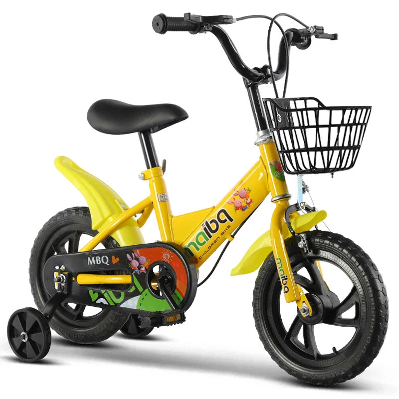 Outdoor Girls Toddler Children's Balance Bike 12-18 Inch Single Speed with Brake Line Steel Fork Basket and Training Wheels