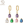 New Design Female Jewelry Water Drop Shape Earring Stainless Steel Colorful Zircon Hoop Earrings