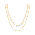 Boho Stainless Steel 18k Gold Plated Enameled Beads Tassels Thin Choker Double Layers Layered Statement Necklace Jewelry Women