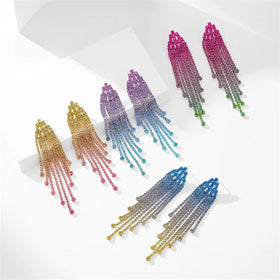 Korea Fashion Long Tassel Rhinestone Women's Earrings Luxury Needle Anti Party Girls Earrings