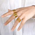 Hip Hop Jewelry Waterproof Stainless Steel Multi Layered Stacked Ring Punk Tarnish Free 18k Gold Plated Ring