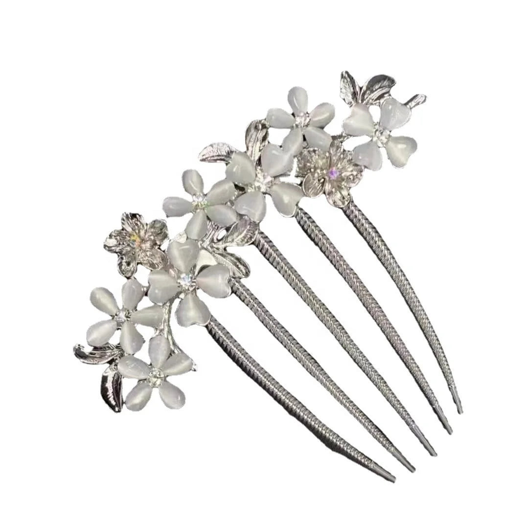 Flower Hairpin Metal 5 7 Prong Bridal Jewelry Accessories Bun Hair Pick Slide Comb Pins Clips Grips Hair Fork for Women Girls