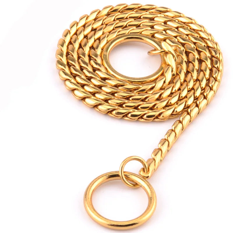 Stainless Steel Gold Dog Snake Chain Training Metal P Chain Heavy Duty Brass Choke Collar for Dogs Accessory