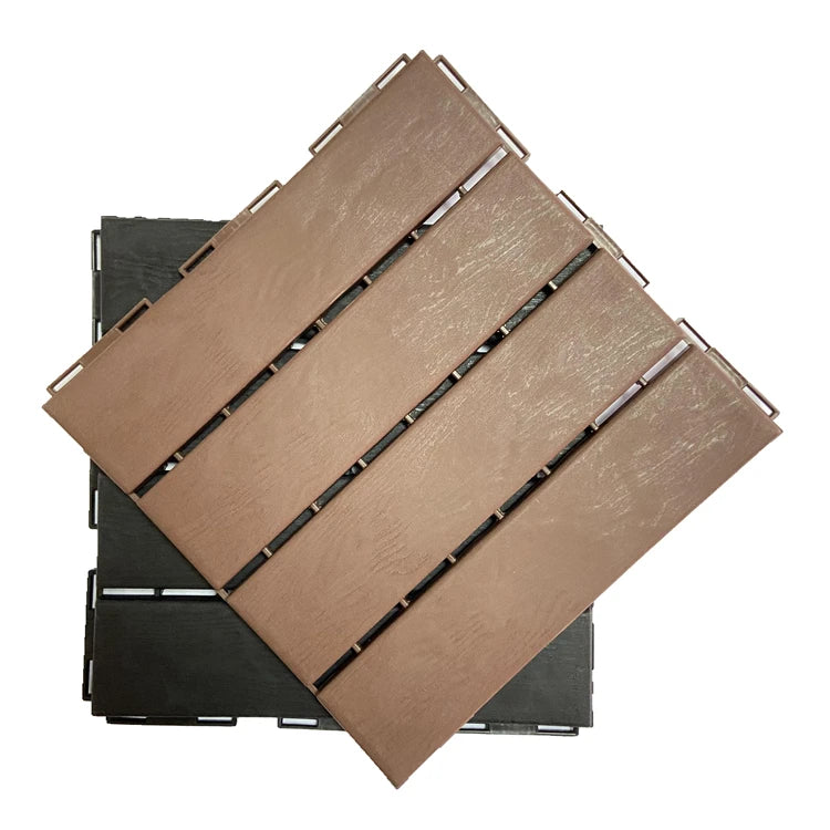 Wood Grain Embossed Treatment Interlocking Wood Plastic Composite Material Waterproof WPC Decking Tiles for Patio Garden Outdoor