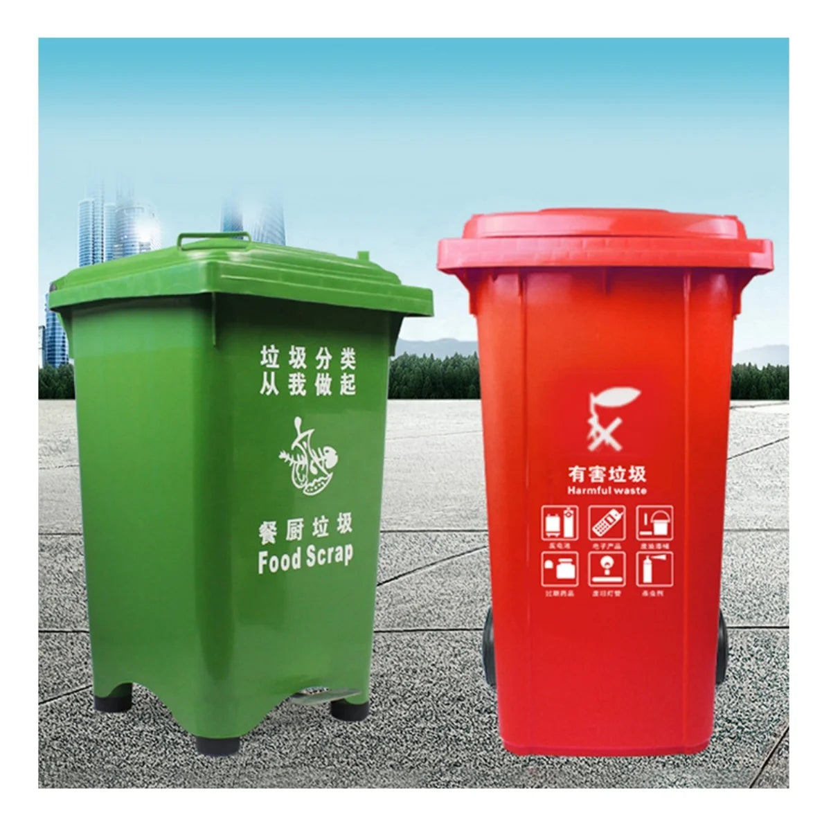 Industrial 90/100/120/240L Plastic Garbage Bin with Foot Pedal Wheeled Trash Can Dustbin Dumpsters Lid-Recycler Bin Square Bin