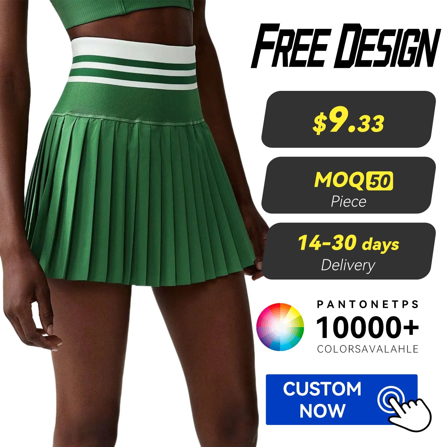 Custom Logo Women Pleated Tennis Skirts High Waist Ribbed Activewear Outdoor Running Breathable Quick Dry 4-way Stretch Anti-UV
