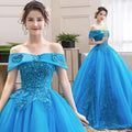 Hot Sale Elegant Ladies One-shoulder Annual Meeting Performance Dress Long Length Blue Lace Evening Gown