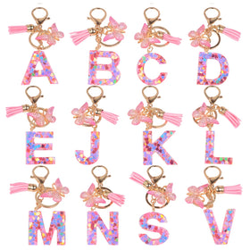 Manufacturers Wholesale Tassel Fringe Metallic Resin Butterfly for Letter S Pendant Personalized Women's Keychains 11.5cm