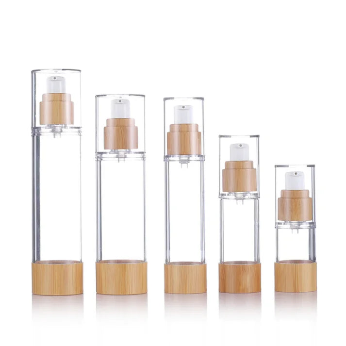 High-end Airless Serum Container 15ml 30ml 50ml Refillable Empty Bamboo Lotion Pump Spray Cosmetic Packaging