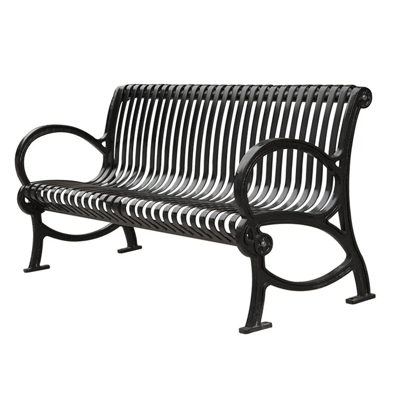 Quality Outdoor Furniture Slatted Steel Bench Seat Outside Park Metal Bench Chair Out Door Garden Iron Seating Bench with Back