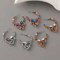 Vintage Gold Plated Diamond Geometric Earrings Colorful Rhinestone Crystal Skull Head Stud Earrings Women