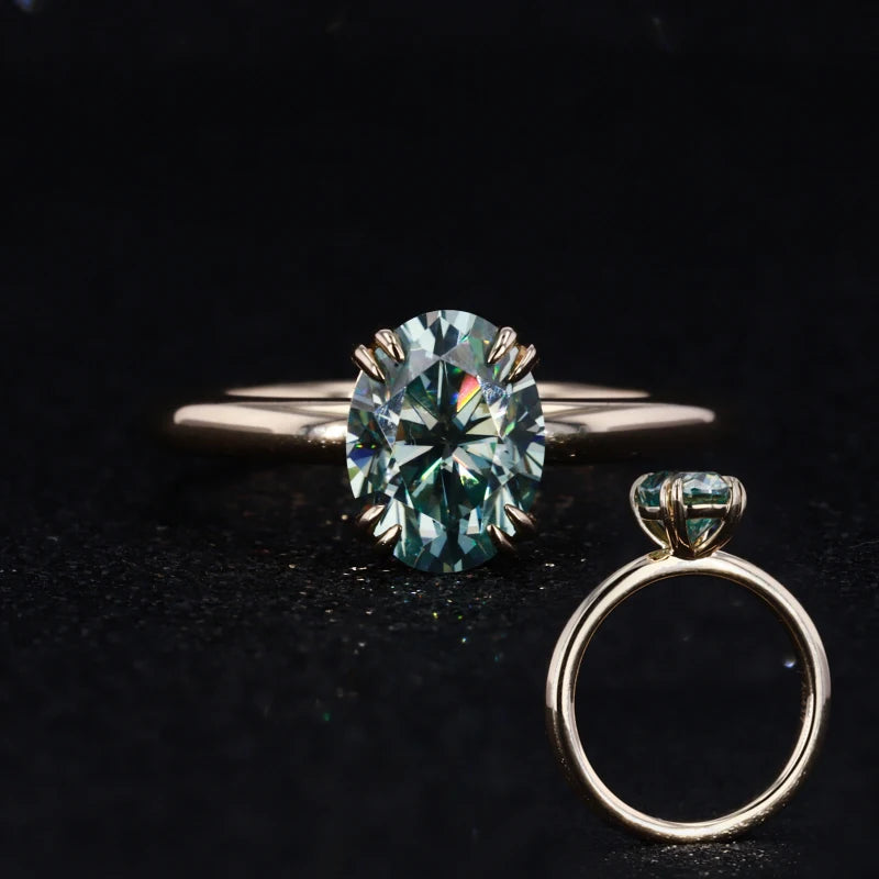 Starsgem Oval Cut Green Moissanite Fashion Wedding Simple Custom 10k Solid Gold Ring