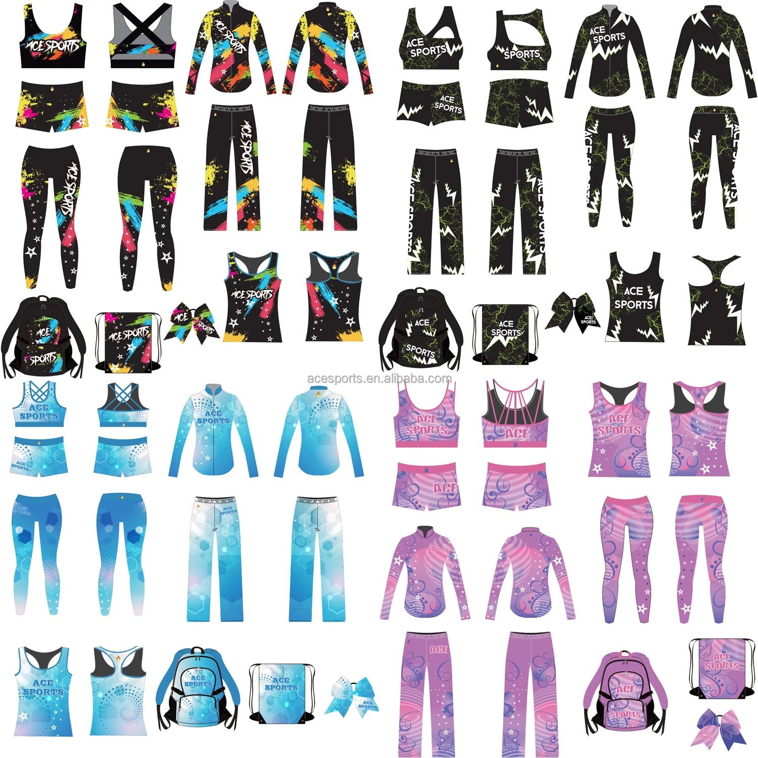 Ace Sports Custom Wholesale Sublimated Cheerleading Practice Wear Hot Selling Girls Uniform Tops Shorts Ceerleading  Uniforms