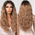Synthetic Lace Wig Brown Ombre Lace Front Wigs Long Curly Wavy with Dark Root Wigs for Women Daily Cosplay Glueless