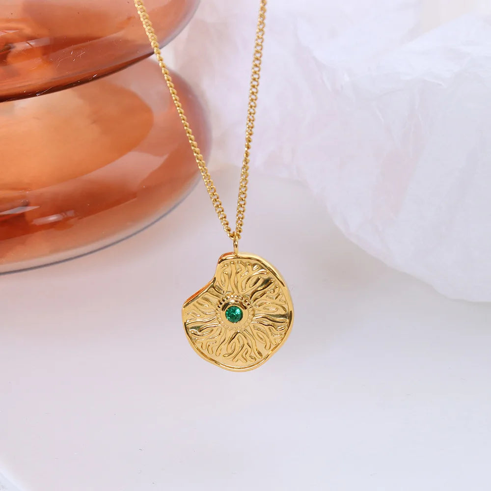 Dropshipping Dainty Tarnish Free Stainless Steel Eye Agate Slice Pendant 18k Plated Gold Necklace