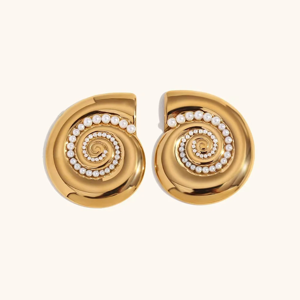 Fashion Niche Stainless Steel Waterproof Jewelry 18k Gold Plated Conch Imitation Pearl Earrings Women YF3868