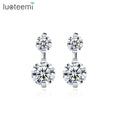 LUOTEEMI Wholesale Clear CZ Female Single Elegant Design Sparkling Dinner Party Fine Jewelry Double Side Stud Earrings Girls