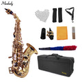 Muslady Bend Bb Soprano Saxophone Brass Lacquered Gold Woodwind Instrument with Carrying Case Reed Cleaning Brush Cloth Gloves S