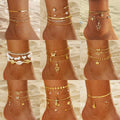 New Boho Women Diamond Gold Chain Heart Butterfly Anklet Jewelry Set Heart Pineapple Crystal Beach Anklet Bracelets Foot Chain