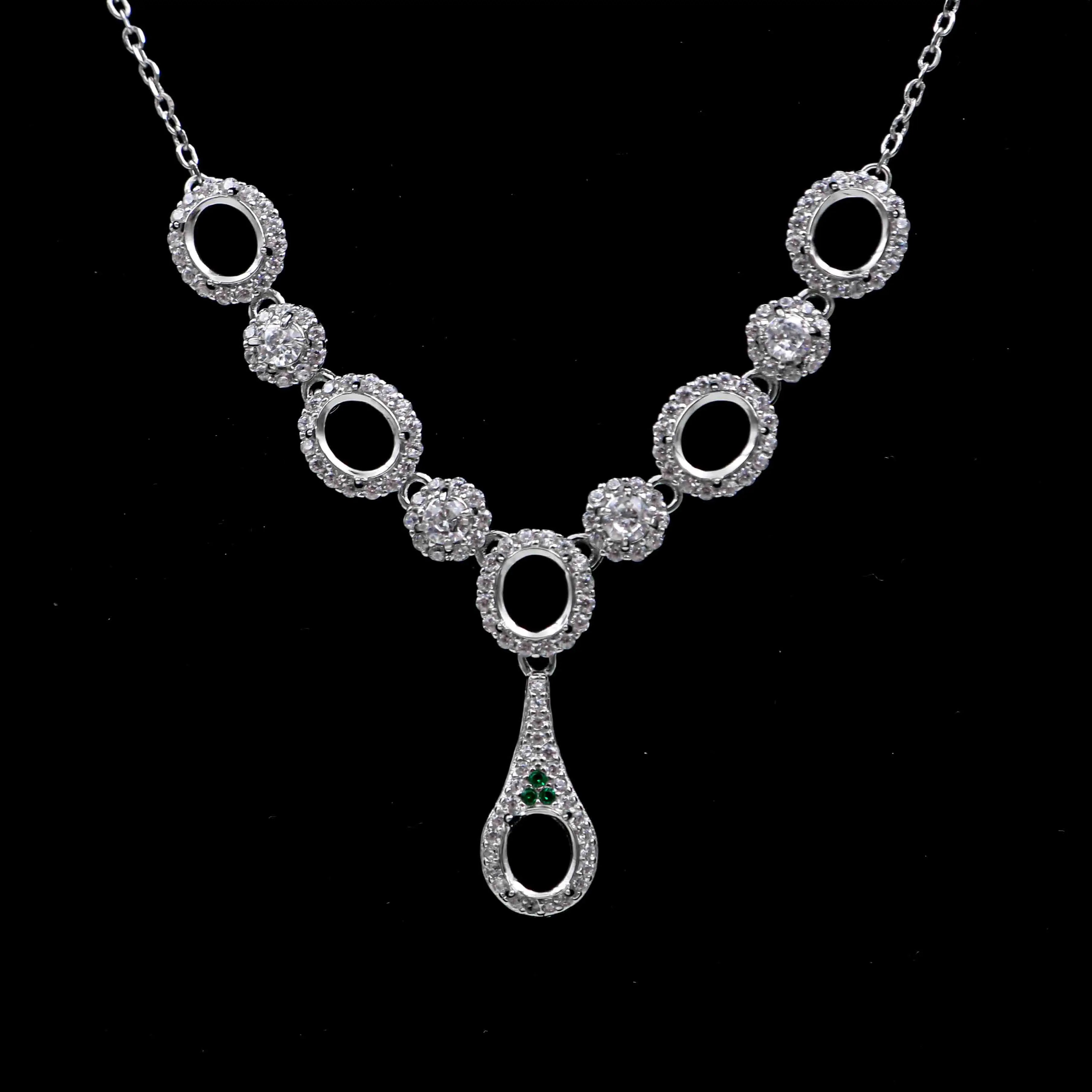 Sterling Silver 5*6mm Semi Mount Necklace Empty Frame Blank Support Claws Setting Base Holder Without Center Stone for Inlay DIY