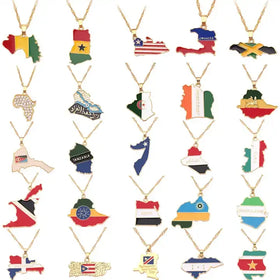 Wholesale 18K Gold Plated Choker African Country Flag Collar Chain Jamaica Somalia Nigeria Stainless Steel Map Pendant Necklaces