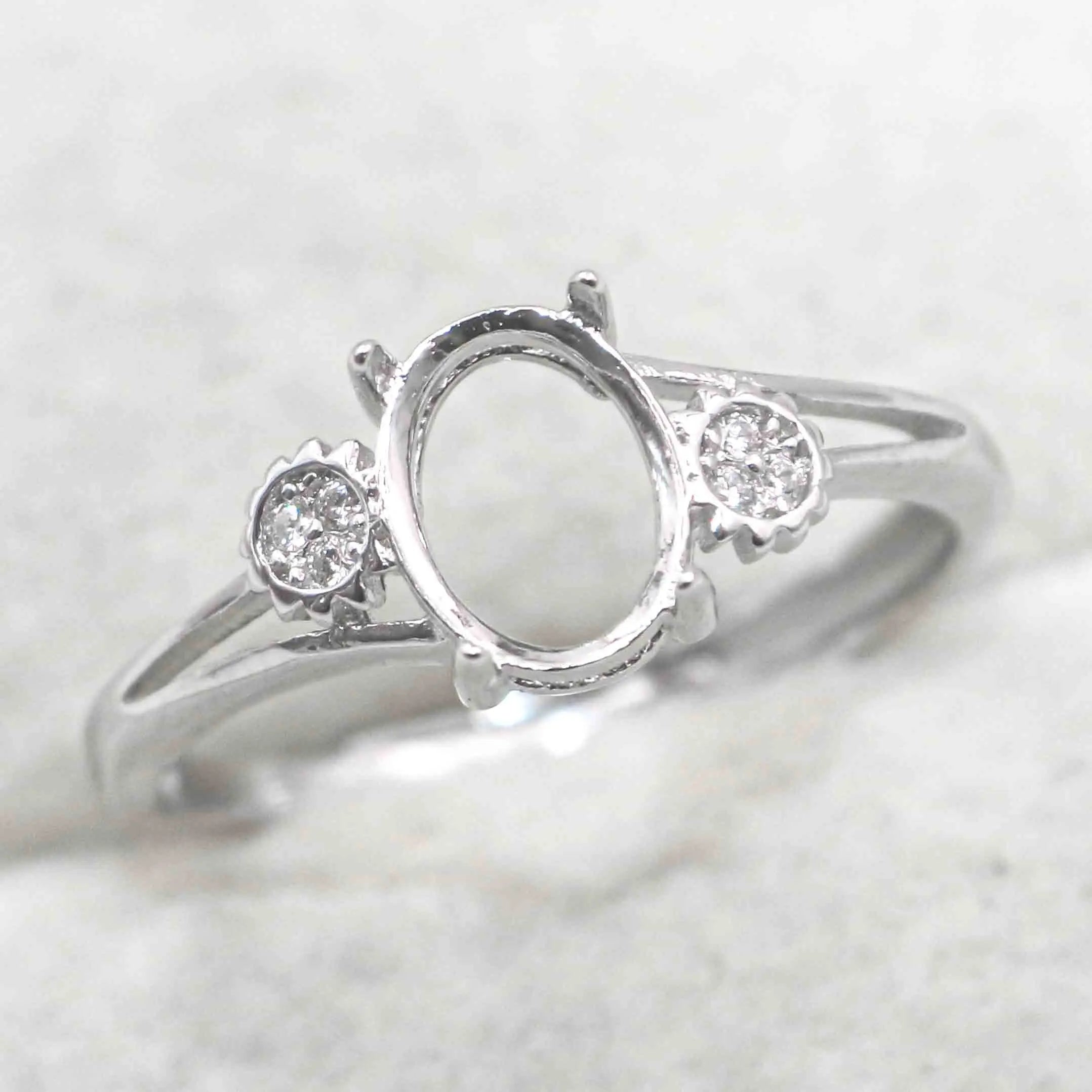 Sterling Silver 6*8mm Semi Mount Ring Empty Frame Blank Support Claw Setting S925 Base Holder Without Center Stone for DIY Inlay
