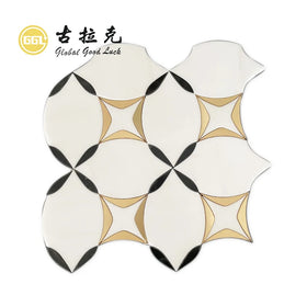 Modern Marble Mosaic Tile Irregular Shape With Brass Bathroom and Kitchen Wall Tile Size Customizable