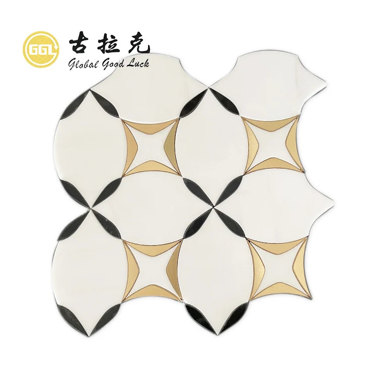 Modern Marble Mosaic Tile Irregular Shape With Brass Bathroom and Kitchen Wall Tile Size Customizable