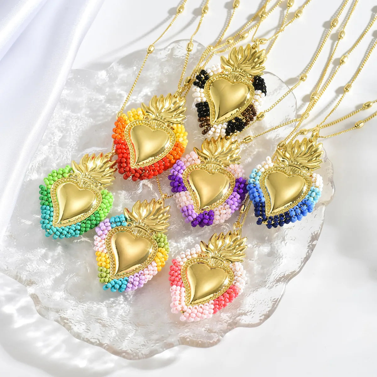 2025 Trendy Heart Charm Necklace 18K Gold Plated Beaded Chain Jewelry Necklace for Women Girls