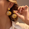 Summer Ocean Jewelry Bohemia Shell Starfish Two Tone Drop Earrings Waterproof Stainless Steel Jewelry Gift Beach