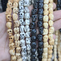 OB114 Ancient Black White Brown Hand Carved Natural Ox Bone Skull Ghost Beads Bone Skeleton Beads