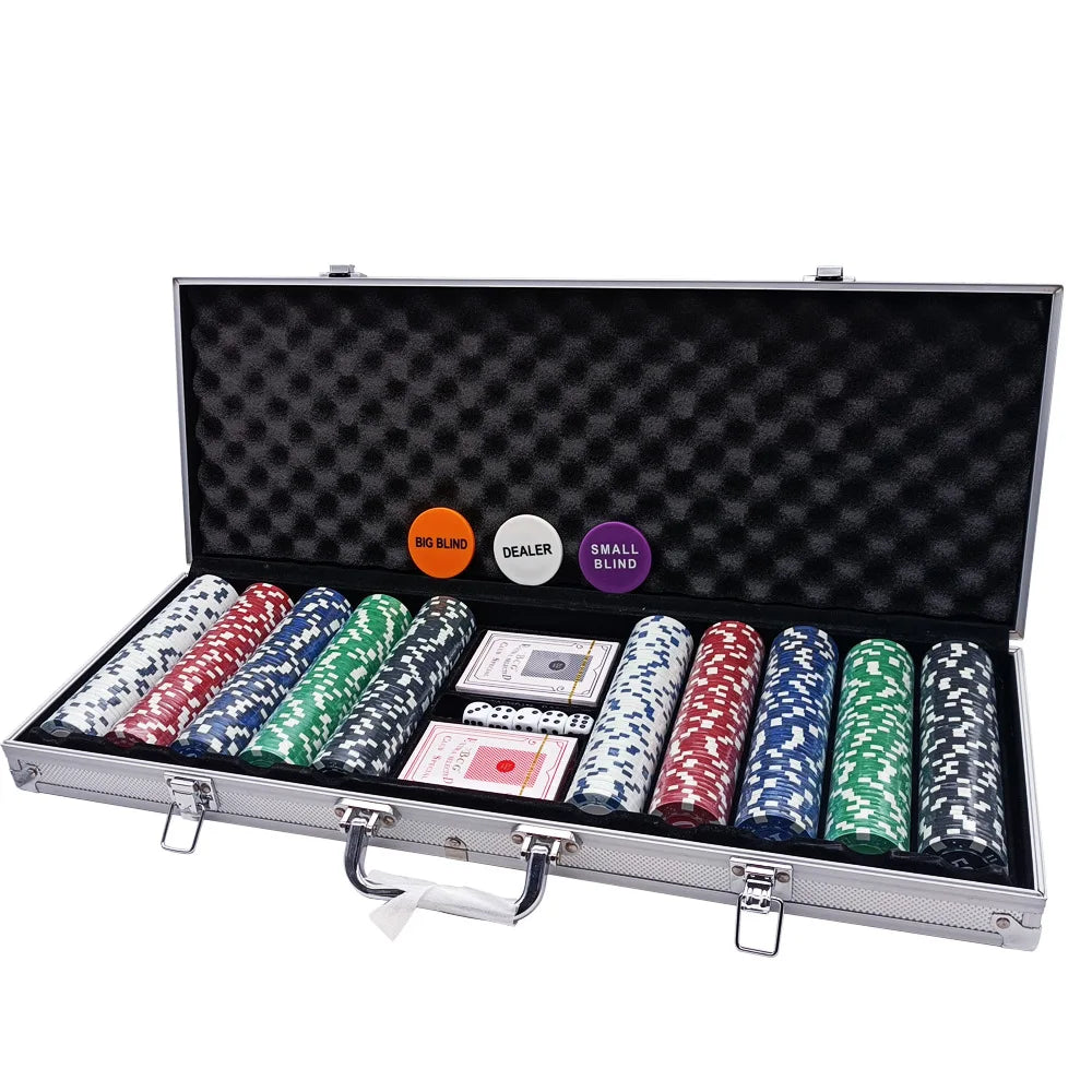 500PCS Hot Style ABS Chips Cheap Poker Chips Suitcase Including Poker Dealers Dices and Chips for Sale