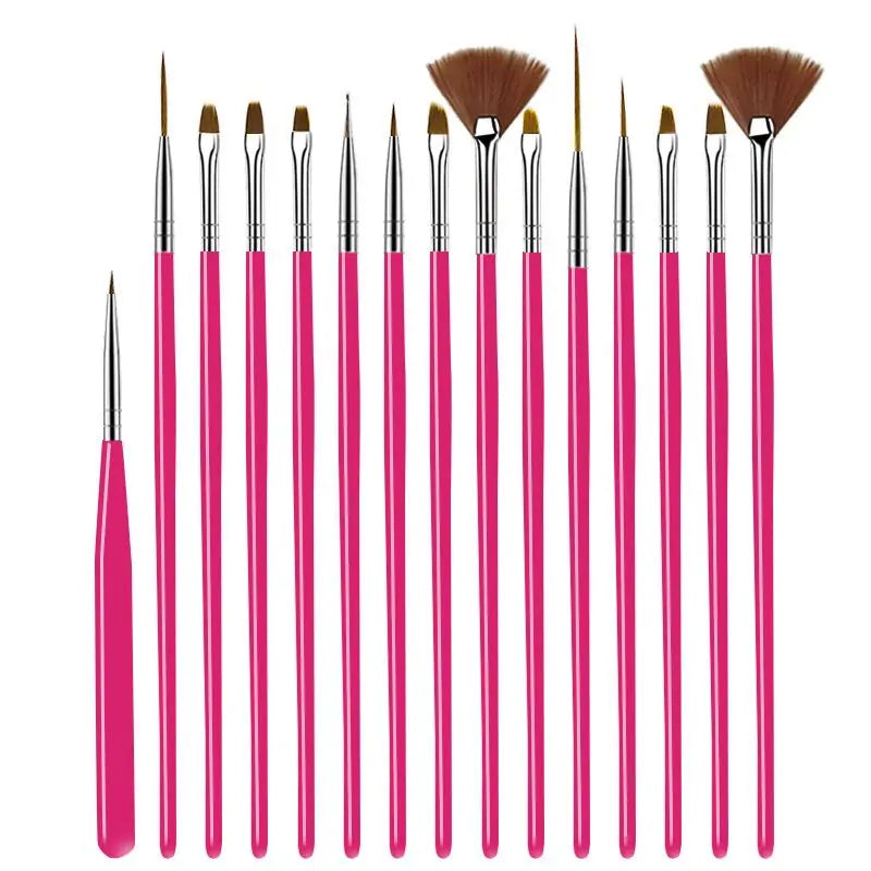 Design Gel Polish Painting Drawing Acrylic Nail Brush Set 7/15pcs Plastic Handle Manicure Tools for Nail Art