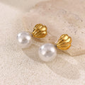 2025 Trendy Summer Imitation Pearl Shell Lightweight Stainless Steel 18k Gold Plated Certified Authentic Women Stud Earrings