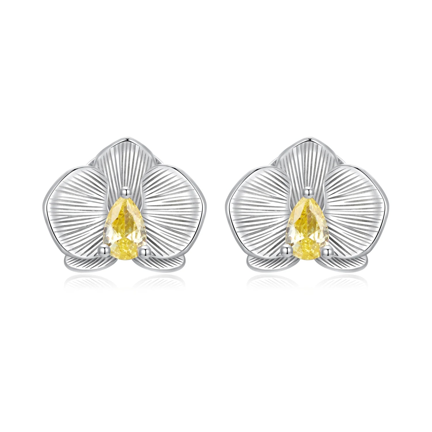Solid 925 Sterling Silver Phalaenopsis Stud Earrings for Women Teens Hypoallergenic Cute Dainty Flower Stud Earrings BSE1170