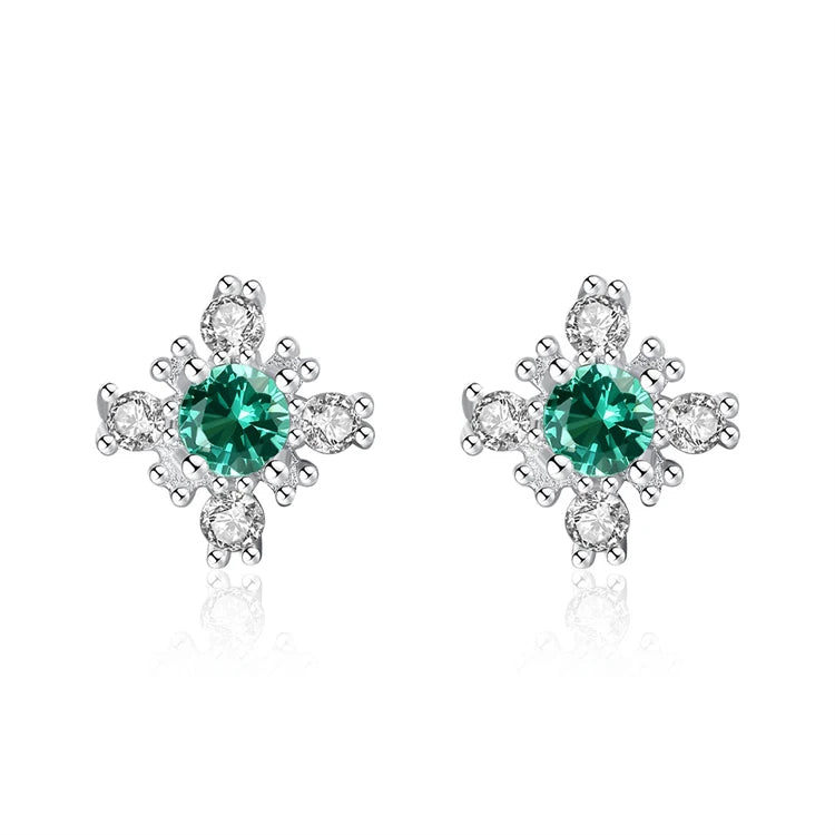 Fine Jewelry 925 Sterling Silver Cross Shape Women Fashion Simple Gemstone Stud Earrings