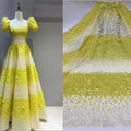Wholesale Price Yellow Tulle Lace Dress Fabric Indian African Embroidered Gradient Sequin Border for Girls