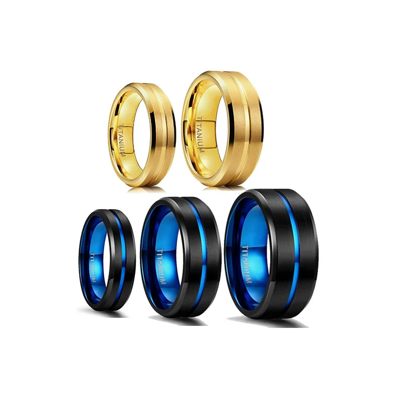 POYA Wholesale 6mm 8mm 10mm Black Blue Gold Groove Beveled Titanium Jewelry Rings Unisex Women Men