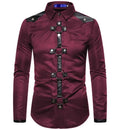 Men's Gothic Style Rivet Costumes Casual Long-sleeved Solid Color Shirt Fashion Slim Shirts