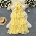 Ruffle Strapless Dress Wholesale Multi Layer Loose Dress Solid Color Long Dress