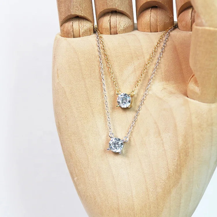 925 Sterling Silver Rhodium & Gold Plated Custom Zircon Link Chain Pendant Necklace for Women Wedding Engagement Party