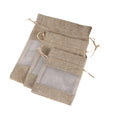 Promotional Hot Sale 10*14cm Linen Jute Pouch Window Clear Burlap Hemp Drawstring Gift Bag